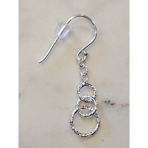 Sterling Silver Dangle Earrings With Hammered Triple Circle Design - Picture 4 of 4